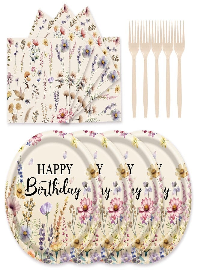 LYFREE 72Pcs Fall Wildflower Plates and Napkins, Floral Birthday Party Supplies Autumn Wildflower Paper Plates and Napkins Forks Tableware Decorations for Fall Picnic Tea Party Baby Shower Birthday, Serve 24 - Image 1